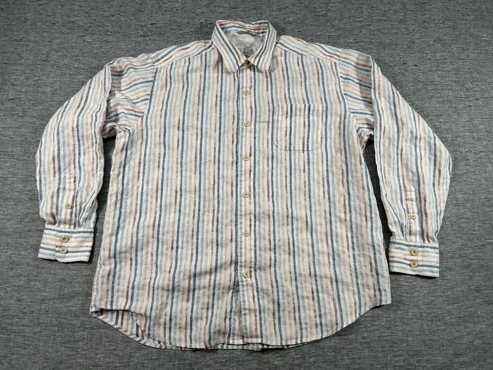 Tommy Bahama Relax Linen Shirt Mens Extra Large Stripes Long Sleeve Beachy